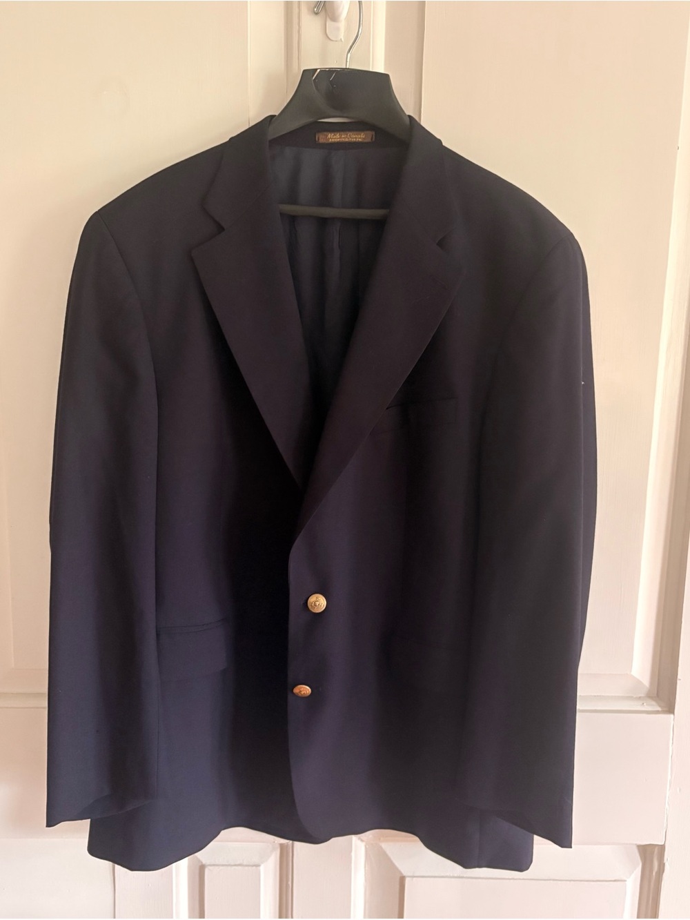 Vtg Chaps Ralph Lauren Navy Blue Wool Blazer Gold Buttons Made in Canada 40R